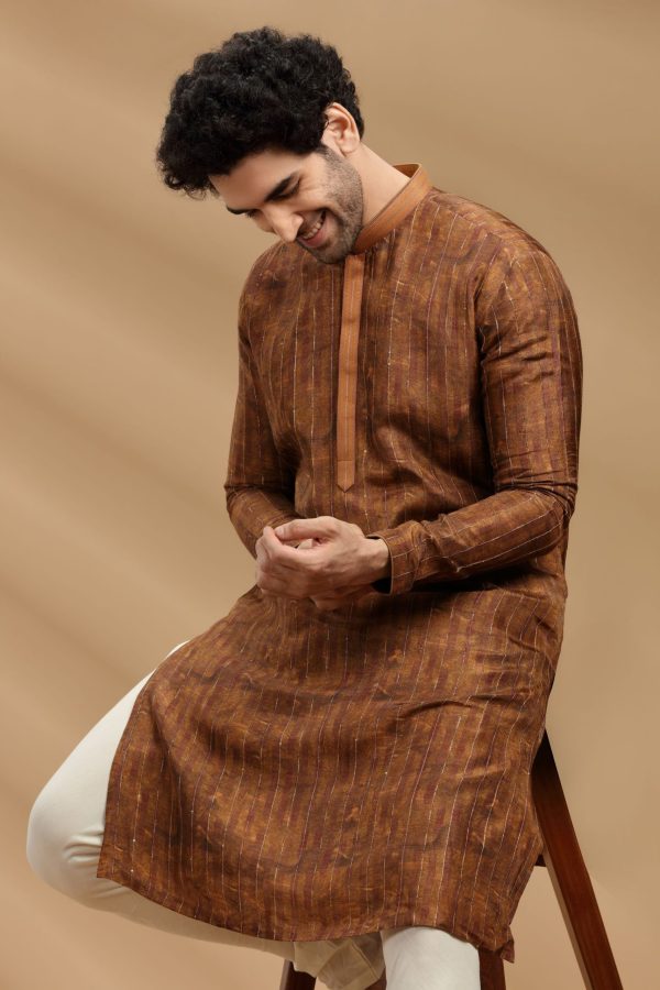 Bronze Yellow Chanderi Silk Kurta Set 90173 - Image 3