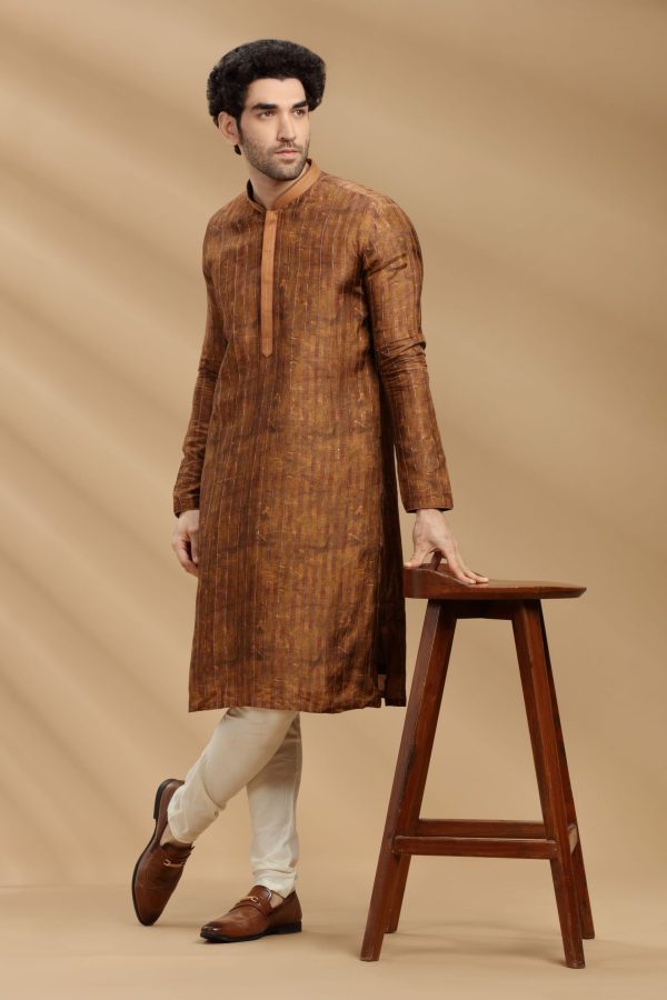 Bronze Yellow Chanderi Silk Kurta Set 90173