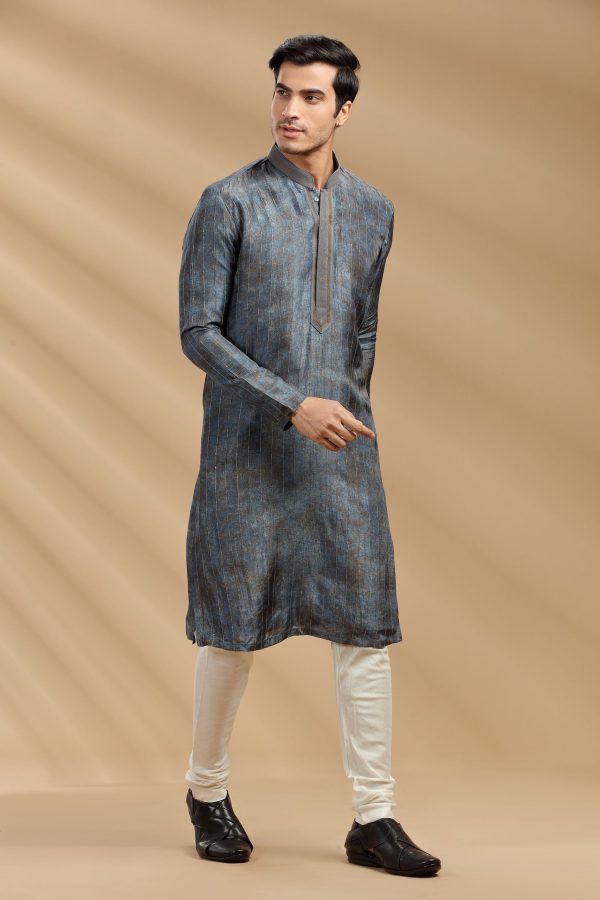 Space Blue Silk Kurta Set 90273 - Image 2