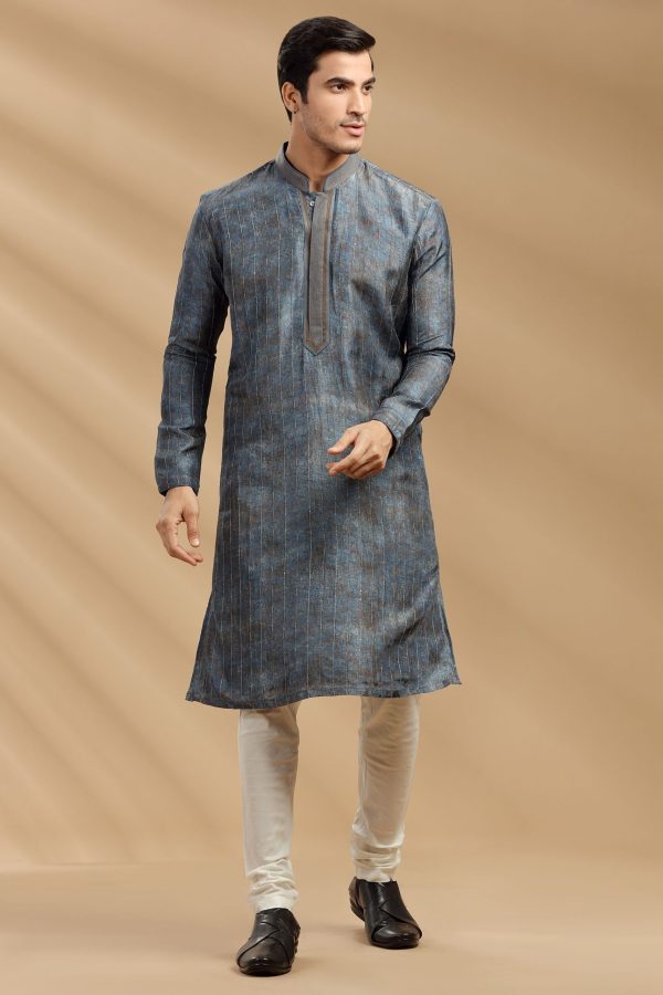 Space Blue Silk Kurta Set 90273