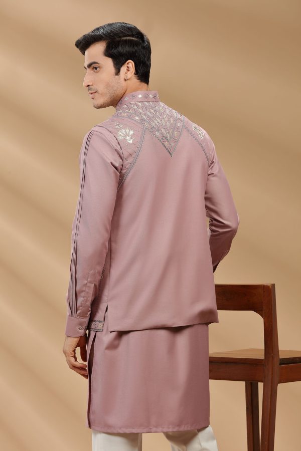 Onion color suiting fabric Mens kurta set with waistcoat 80383 - Image 4