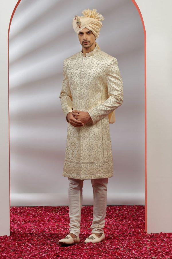 Rich Cream Silk Sherwani Set 40185