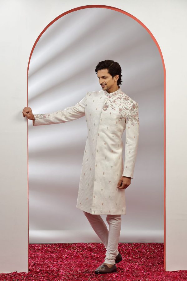 Soft Ivory White Embellished Sherwani Set 40175 - Image 2