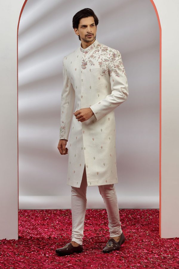 Soft Ivory White Embellished Sherwani Set 40175