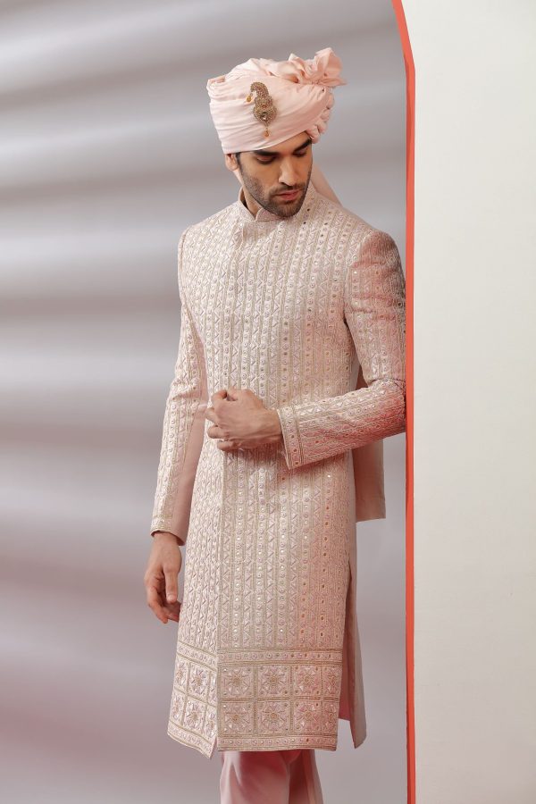 Royal Peach Sherwani set With Intricate Threadwork 40187 - Image 2