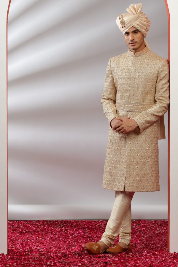 Classic Golden Embellished  Sherwani Set 40122 - Image 3