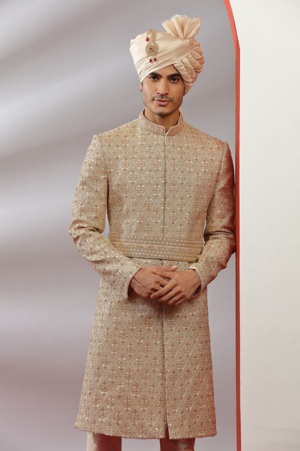 Classic Golden Embellished  Sherwani Set 40122 - Image 2