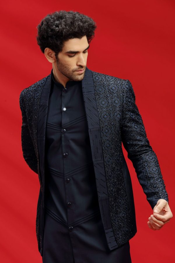 Navy color Jacquard Suiting fabric Jodhpuri 60128 - Image 3