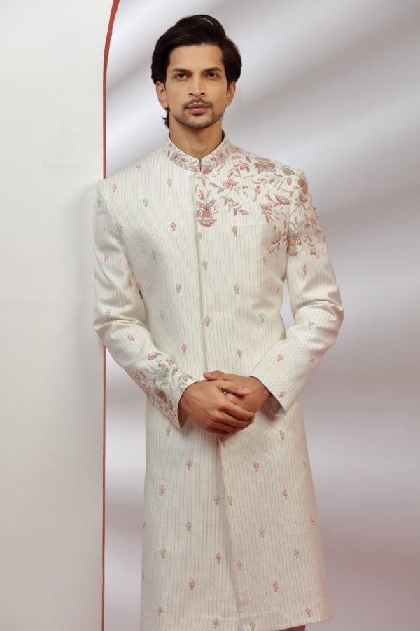 Soft Ivory White Embellished Sherwani Set 40175 - Image 3