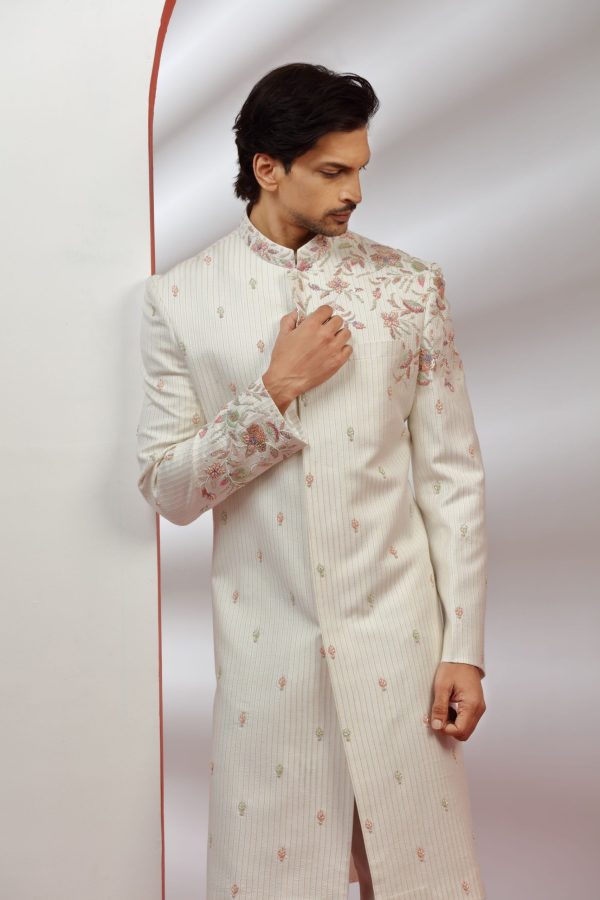 Soft Ivory White Embellished Sherwani Set 40175 - Image 4