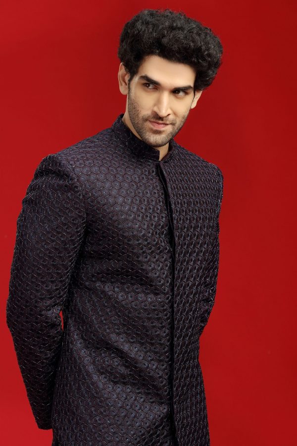 Deep Wine Marron Embellished Cocktail Sherwani Set 40092 - Image 3