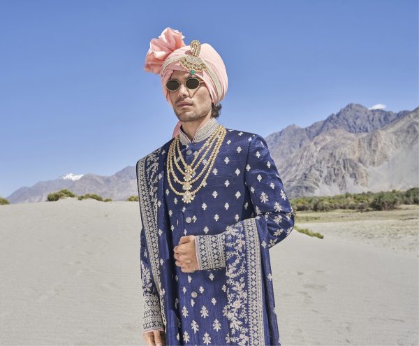 Navy Blue Embellished  Sherwani Set 1982