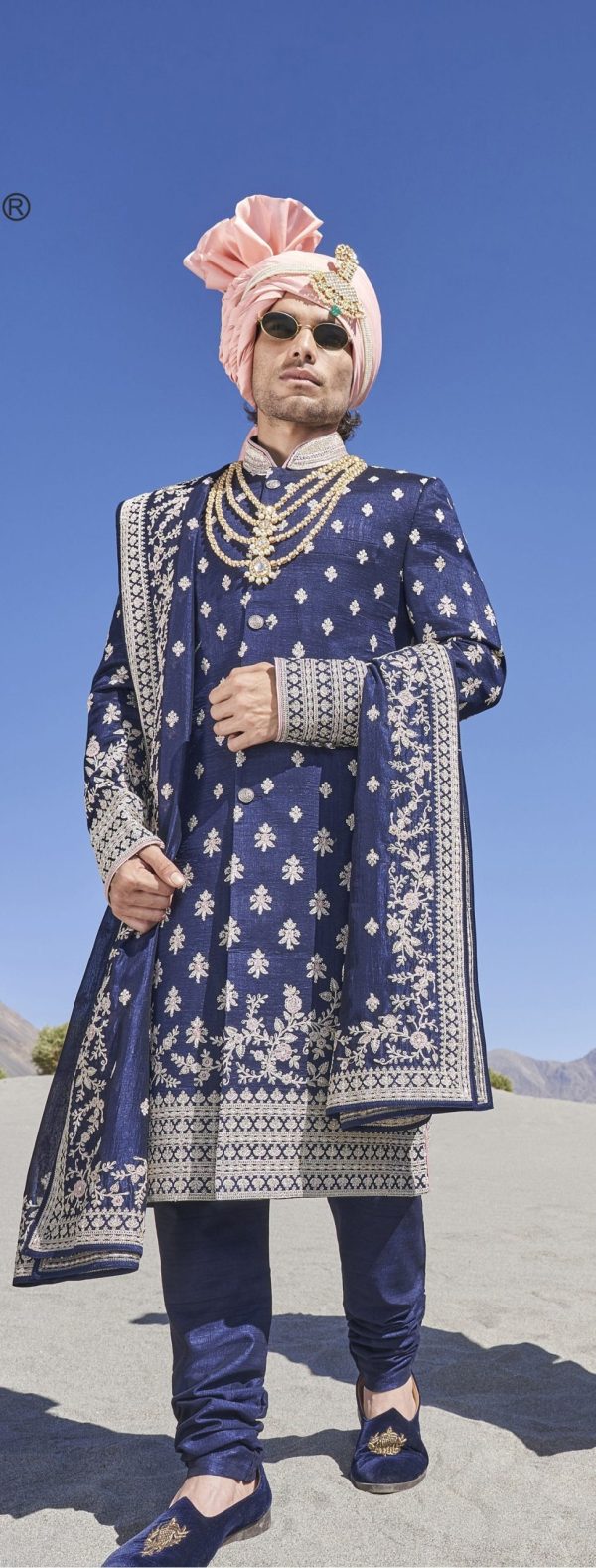 Navy Blue Embellished  Sherwani Set 1982 - Image 3