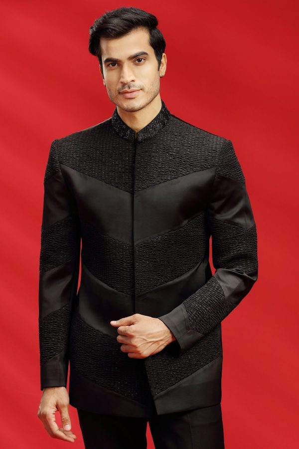 Black color Suiting fabric Jodhpuri 60086 - Image 3