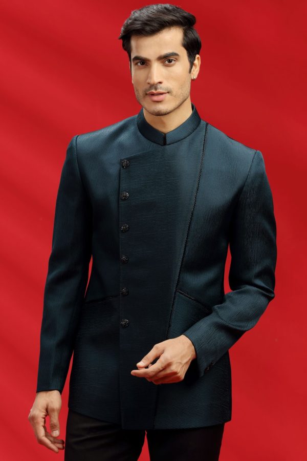 Navy color Jacquard Suiting fabric Jodhpuri 60083 - Image 2