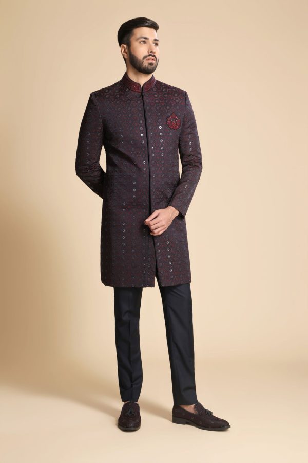 Black With Marron Embroidered Fusion Indo Western 1176 - Image 3