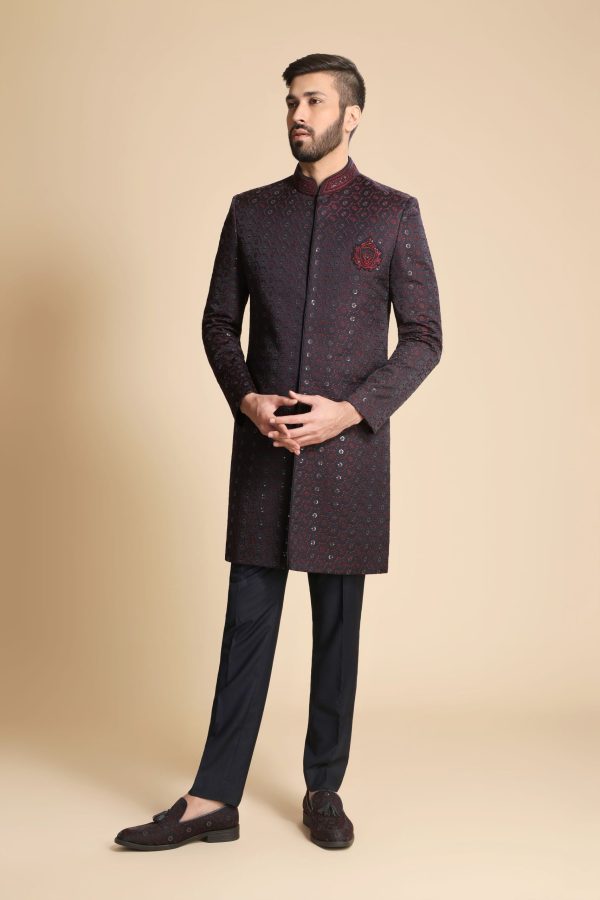 Black With Marron Embroidered Fusion Indo Western 1176 - Image 2