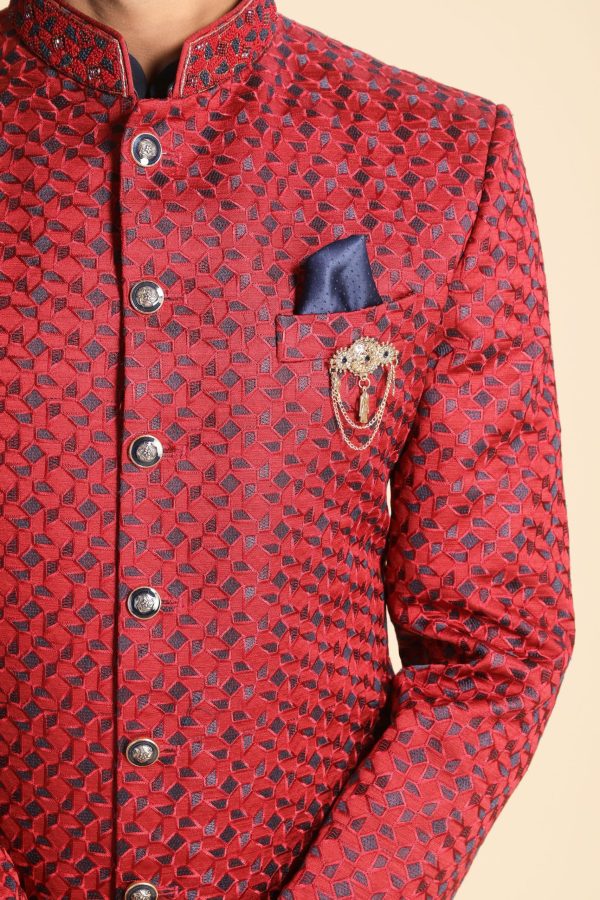 Red With Navy Fusion Kurta Indo Western 1174 - Image 5