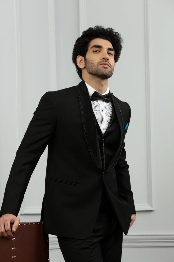 Classic Black Tuxedo Suit With Hand Embroidered 50030 - Image 2