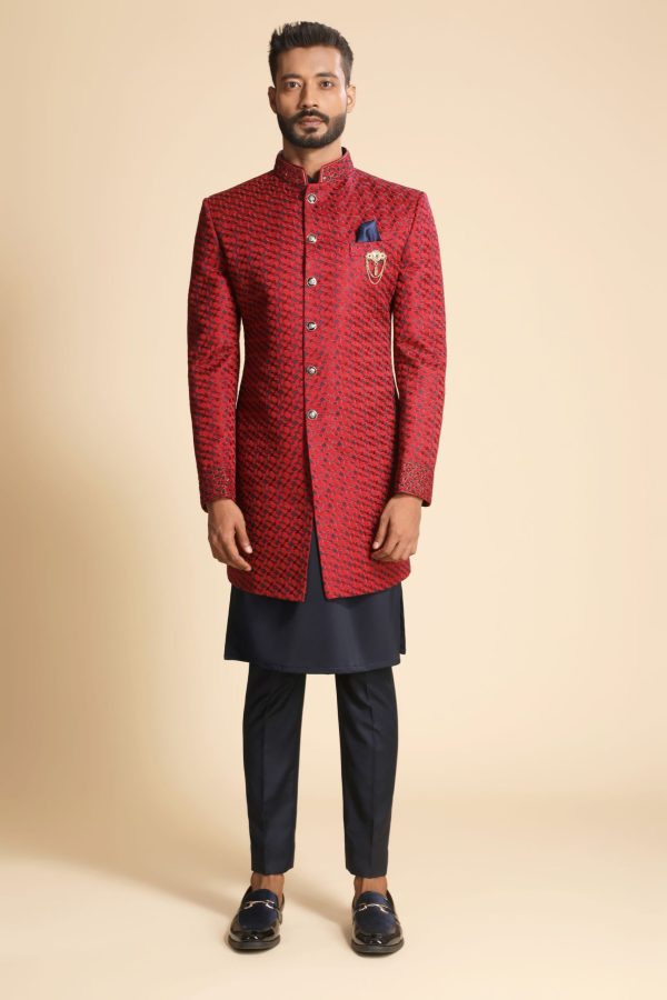 Red With Navy Fusion Kurta Indo Western 1174