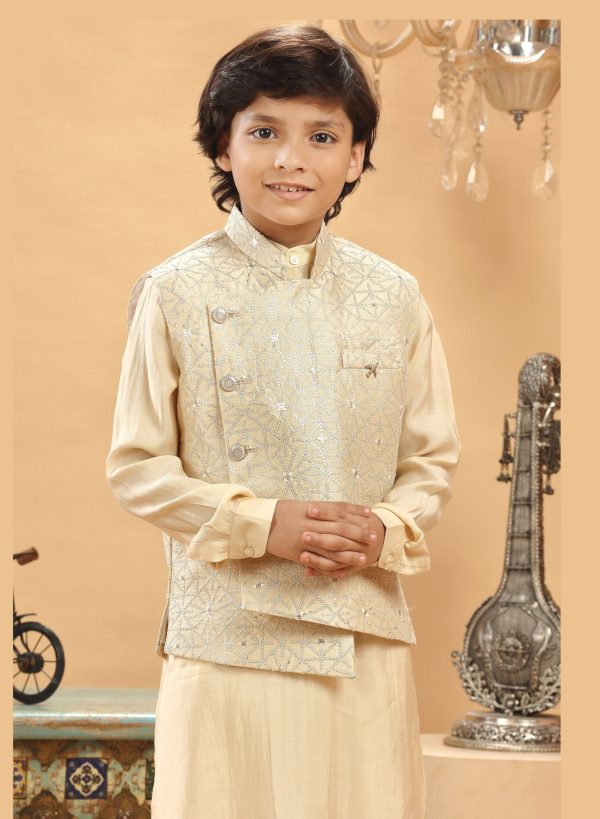 Cream Sliver Embroidered Bandi Kurta Set RBK-9052B - Image 2