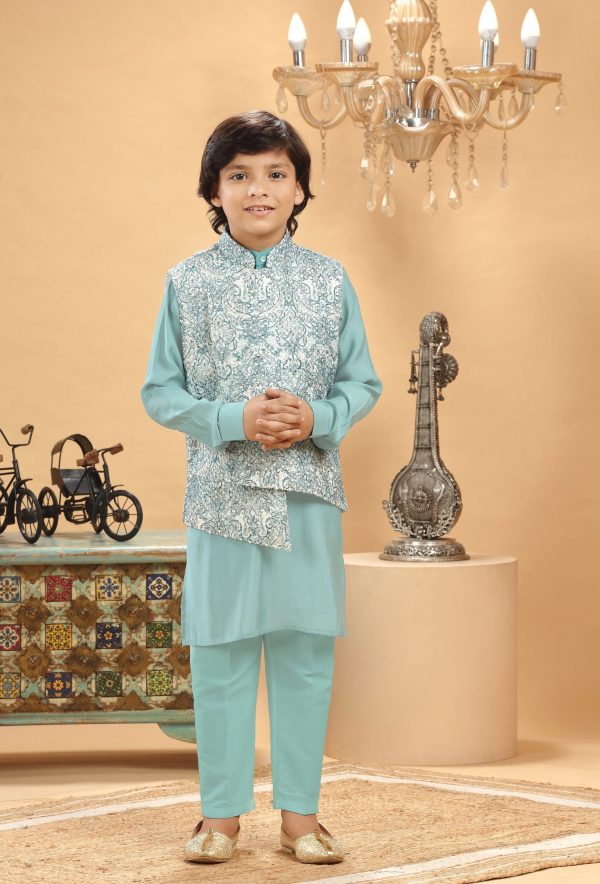 Sea Green Embroidered Bandi Kurta Set RBK-9056