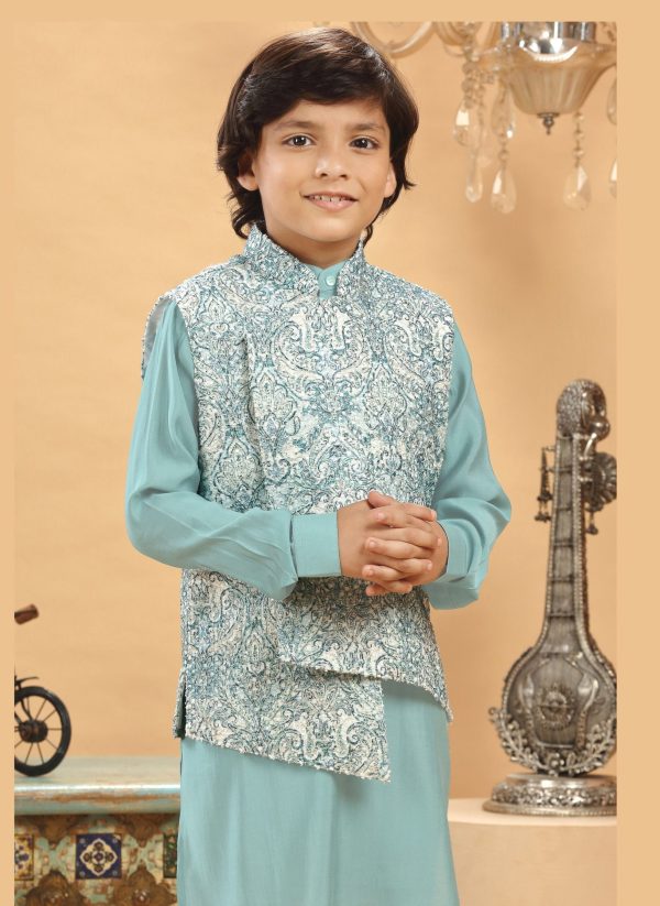 Sea Green Embroidered Bandi Kurta Set RBK-9056 - Image 2