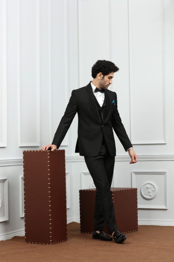 Classic Black Tuxedo Suit With Hand Embroidered 50030 - Image 3