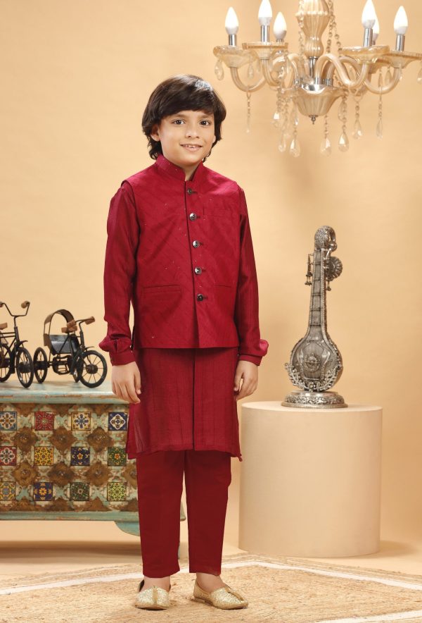 Red Embroidered Bandi Kurta Set RBK-9014