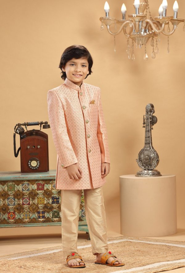 Peach Gold Embroidered Sherwani Set 2070A