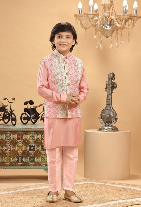 Peach Embroidered Bandi Kurta Set RBK-9054