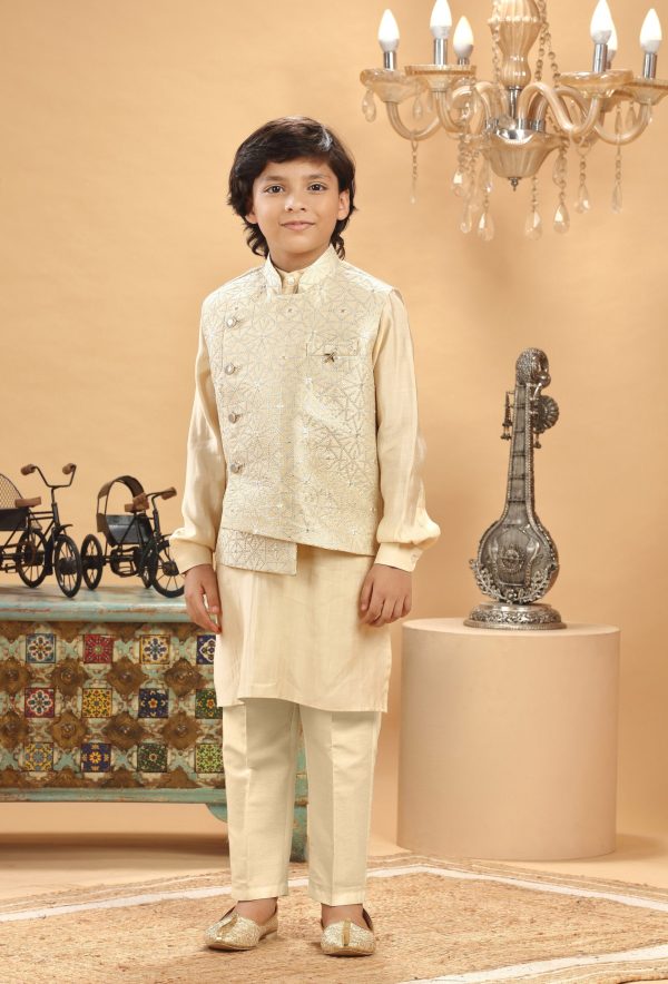 Cream Sliver Embroidered Bandi Kurta Set RBK-9052B