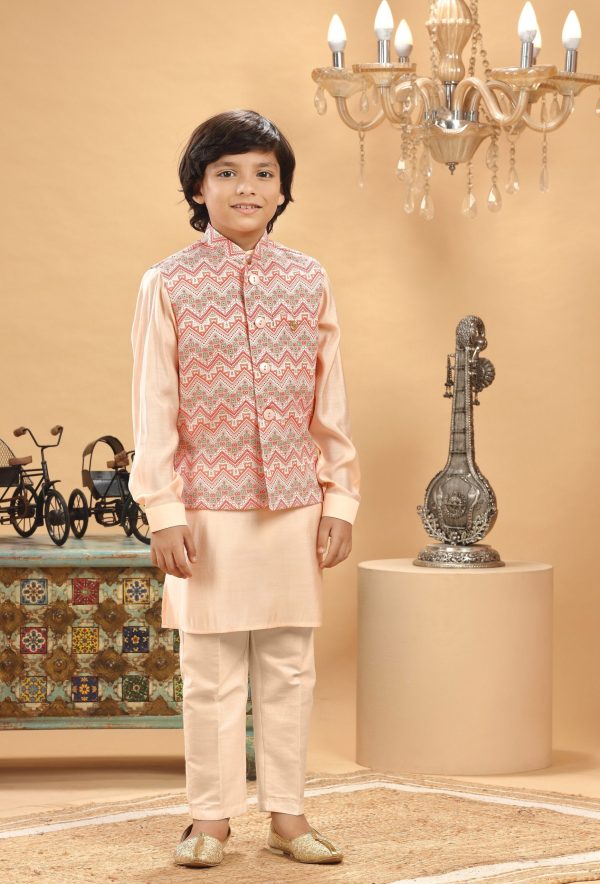 Peach Multi Embroidered Bandi Kurta Set RBK-9060B