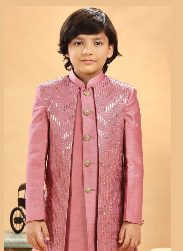 Peach Onion Gold Embroidered Sherwani Set 2029C - Image 2