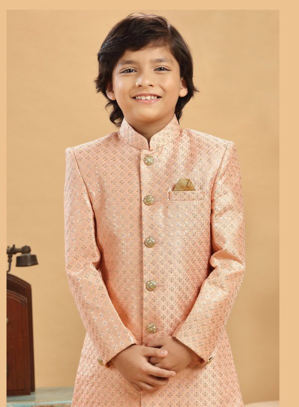 Peach Gold Embroidered Sherwani Set 2070A - Image 2