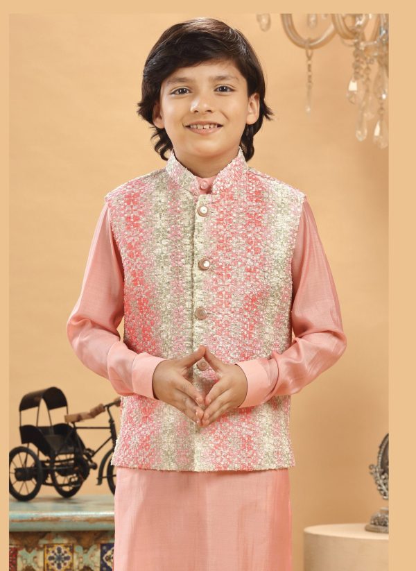 Peach Embroidered Bandi Kurta Set RBK-9054 - Image 2